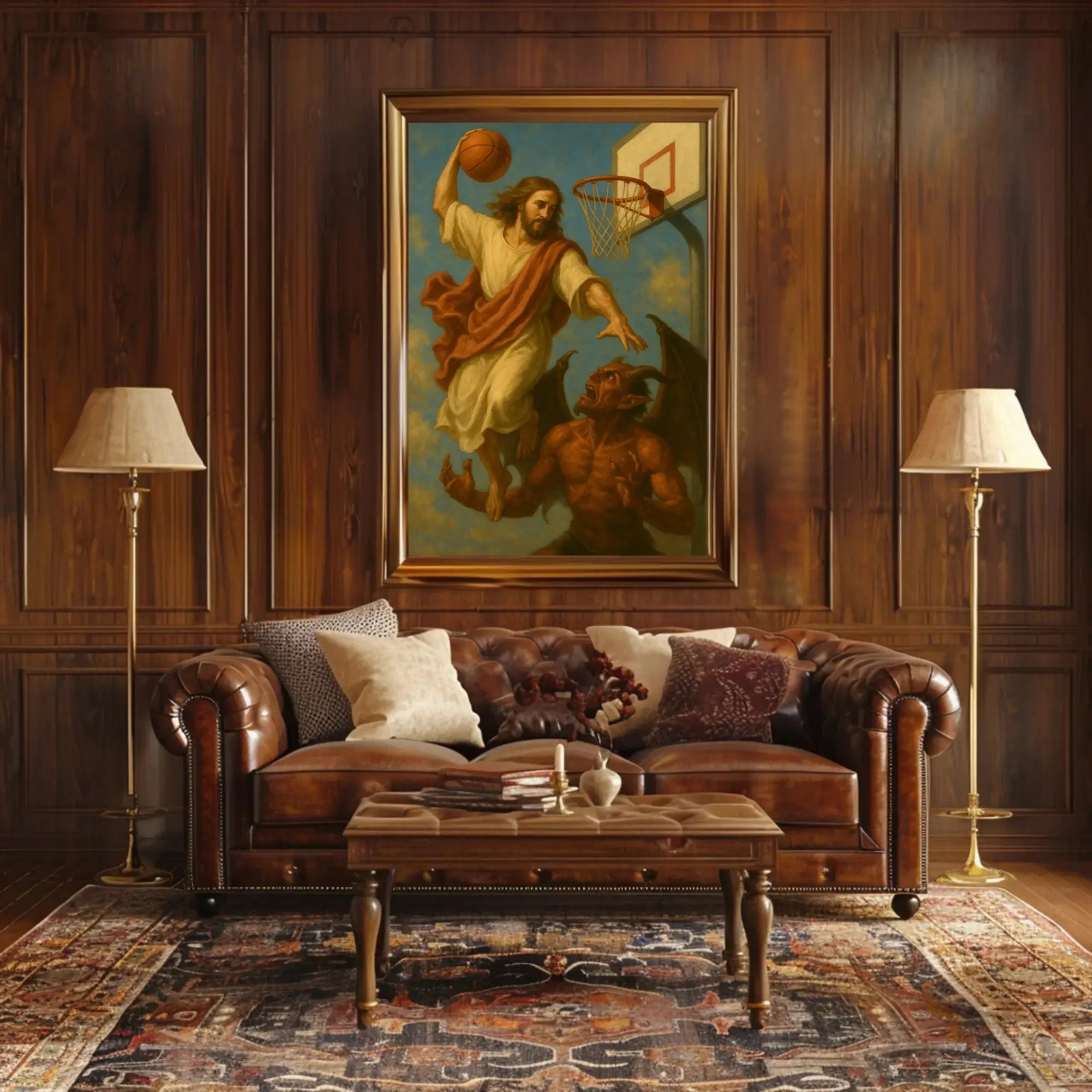 Heavenly Basketball Showdown Dramatic Sports Poster PosterGoat