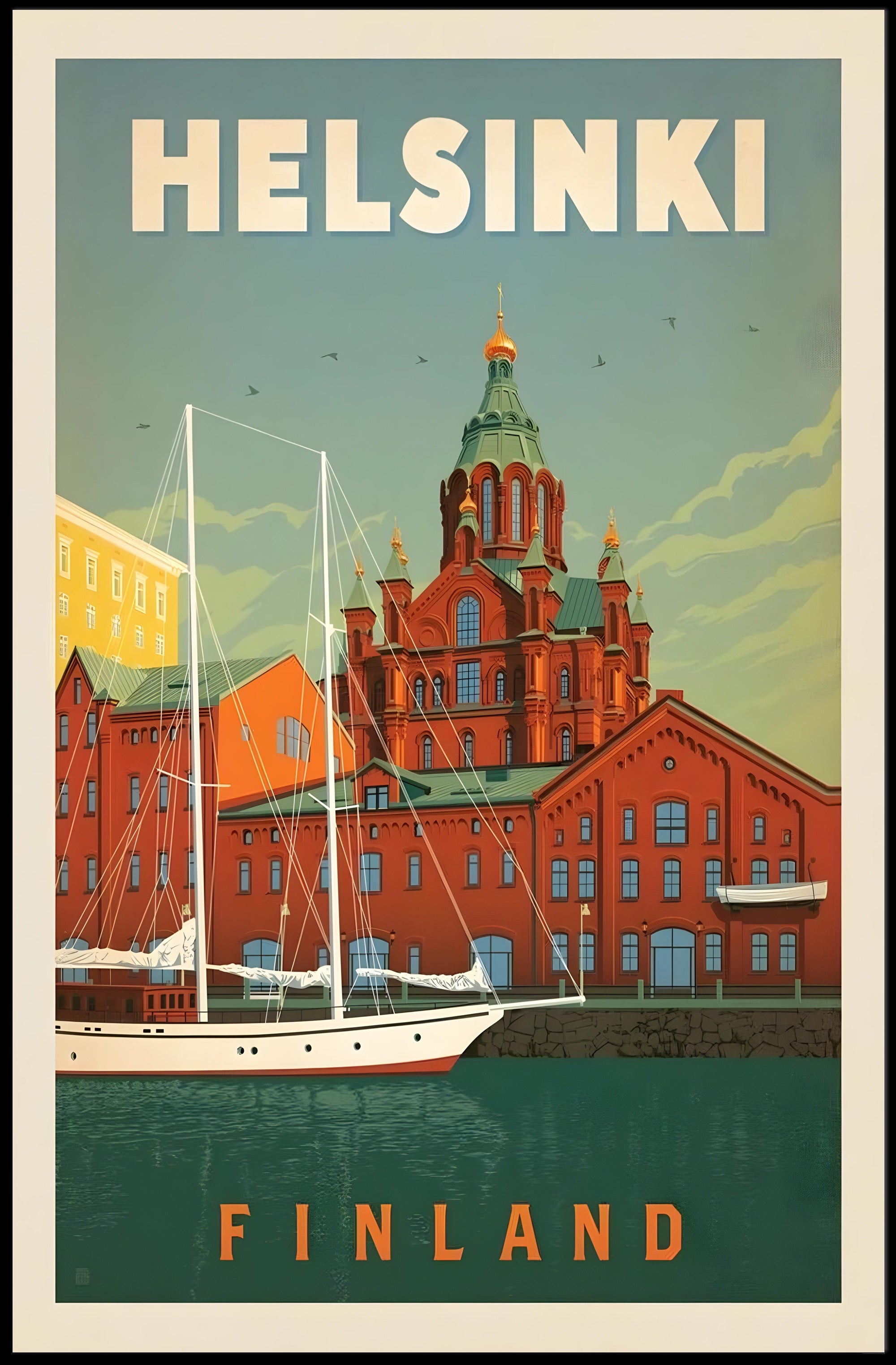 Helsinki Finland Retro Maritime Landmark Travel Poster PosterGoat