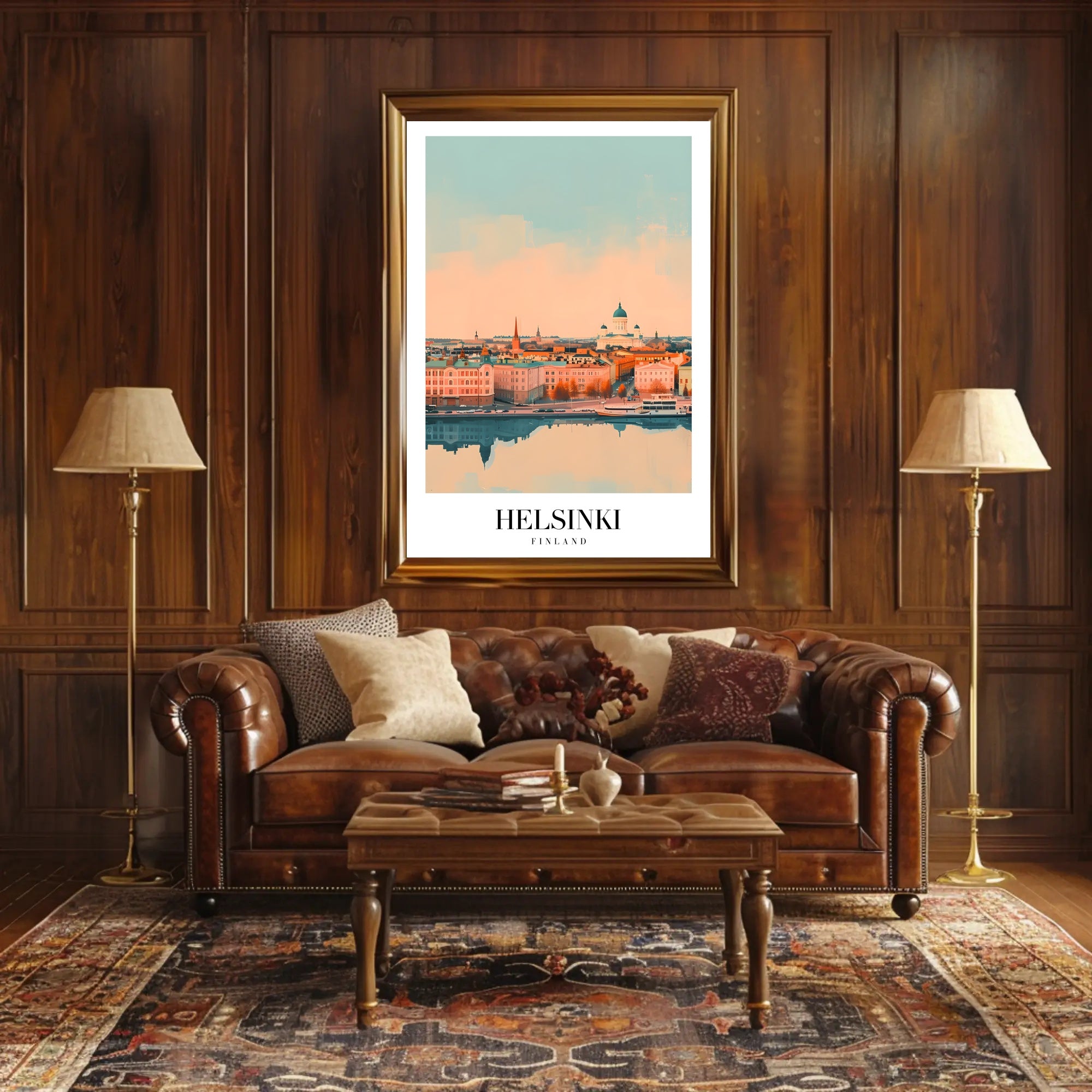 Helsinki Skyline Dreamscape at Sunrise Cityscape Poster PosterGoat