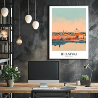 Helsinki Skyline Dreamscape at Sunrise Cityscape Poster PosterGoat