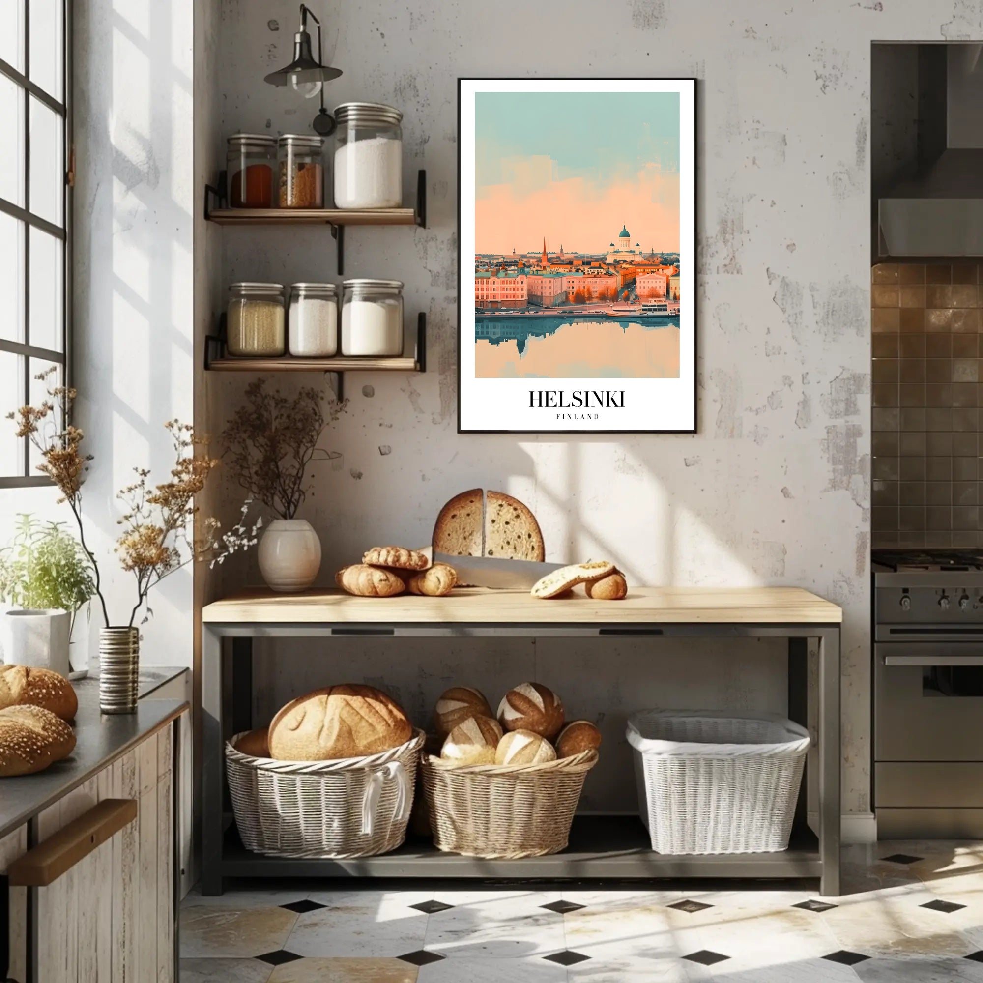 Helsinki Skyline Dreamscape at Sunrise Cityscape Poster PosterGoat