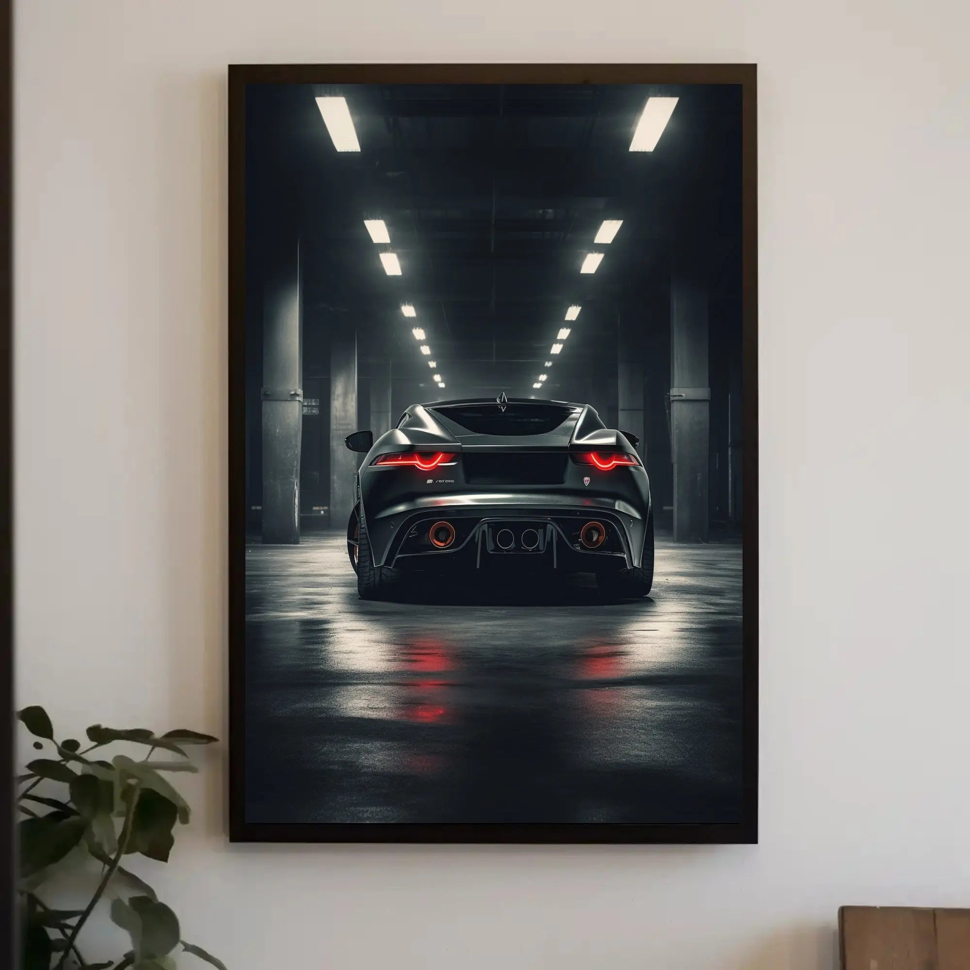 High-Performance Sports Car in Urban Garage Artistic Poster PosterGoat