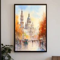 Historic European Cityscape Watercolor Autumn Travel Poster PosterGoat