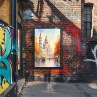 Historic European Cityscape Watercolor Autumn Travel Poster PosterGoat