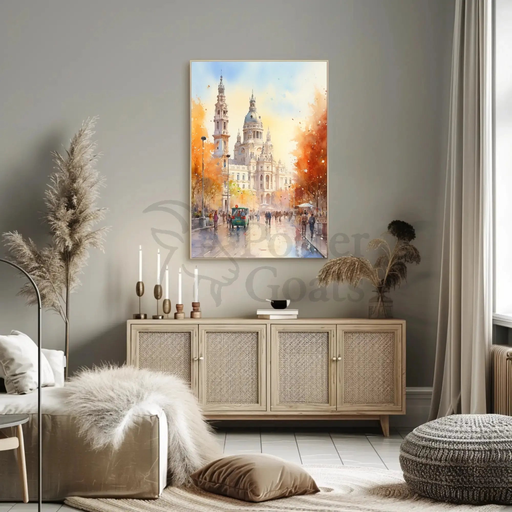Historic European Cityscape Watercolor Autumn Travel Poster PosterGoat