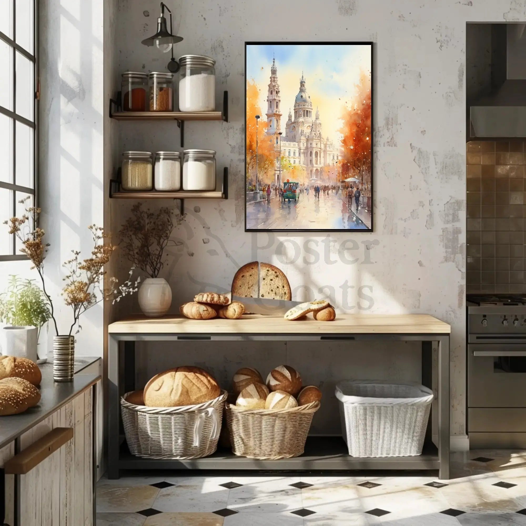 Historic European Cityscape Watercolor Autumn Travel Poster PosterGoat