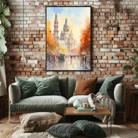 Historic European Cityscape Watercolor Autumn Travel Poster PosterGoat