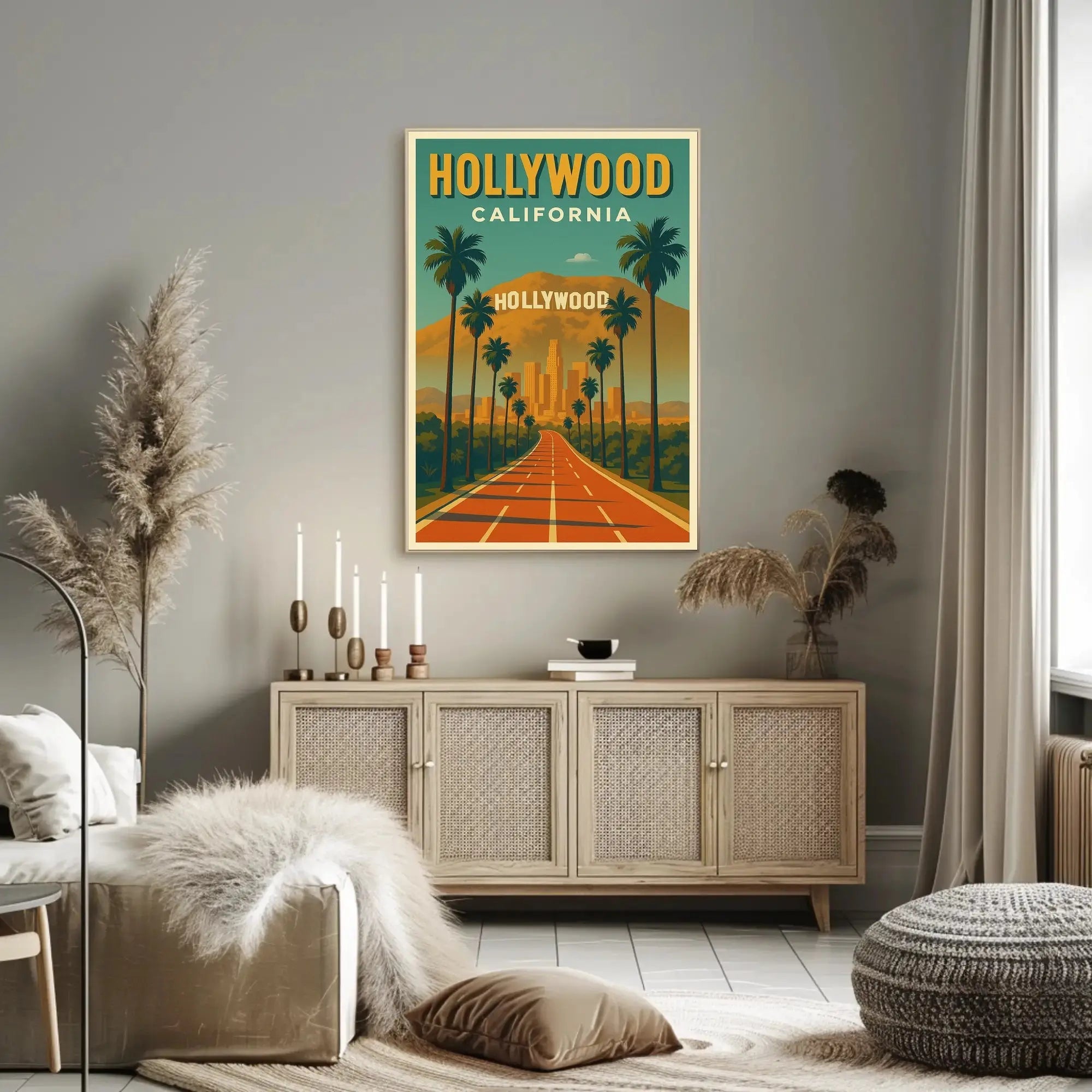 Hollywood Hills Vintage Travel Poster PosterGoat