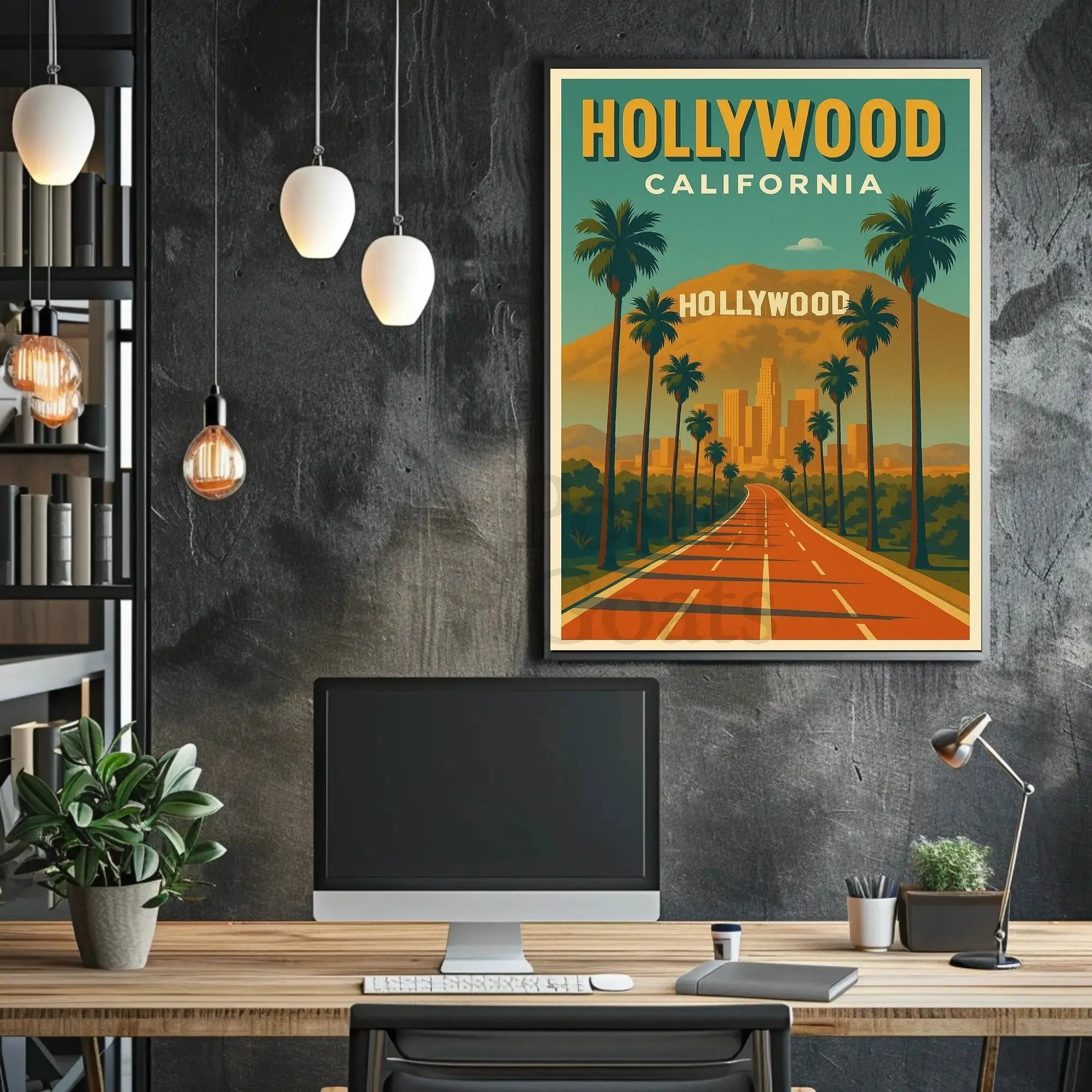 Hollywood Hills Vintage Travel Poster PosterGoat