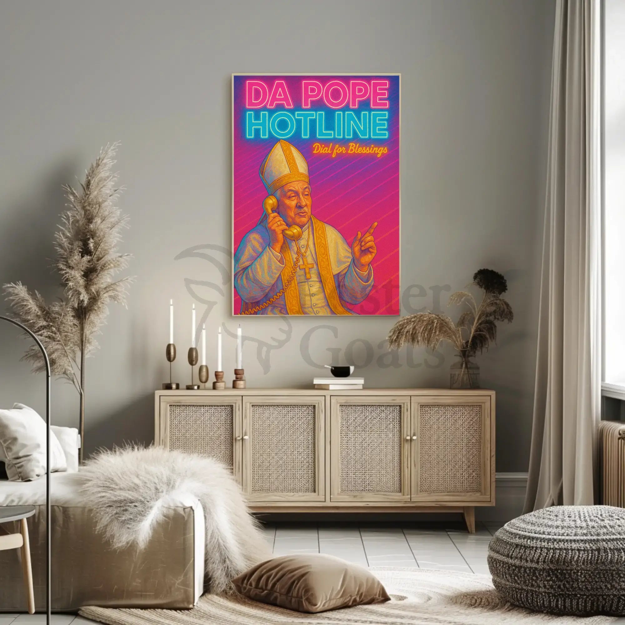 Holy Hotline: Da Pope Neon Pop Culture Poster PosterGoat