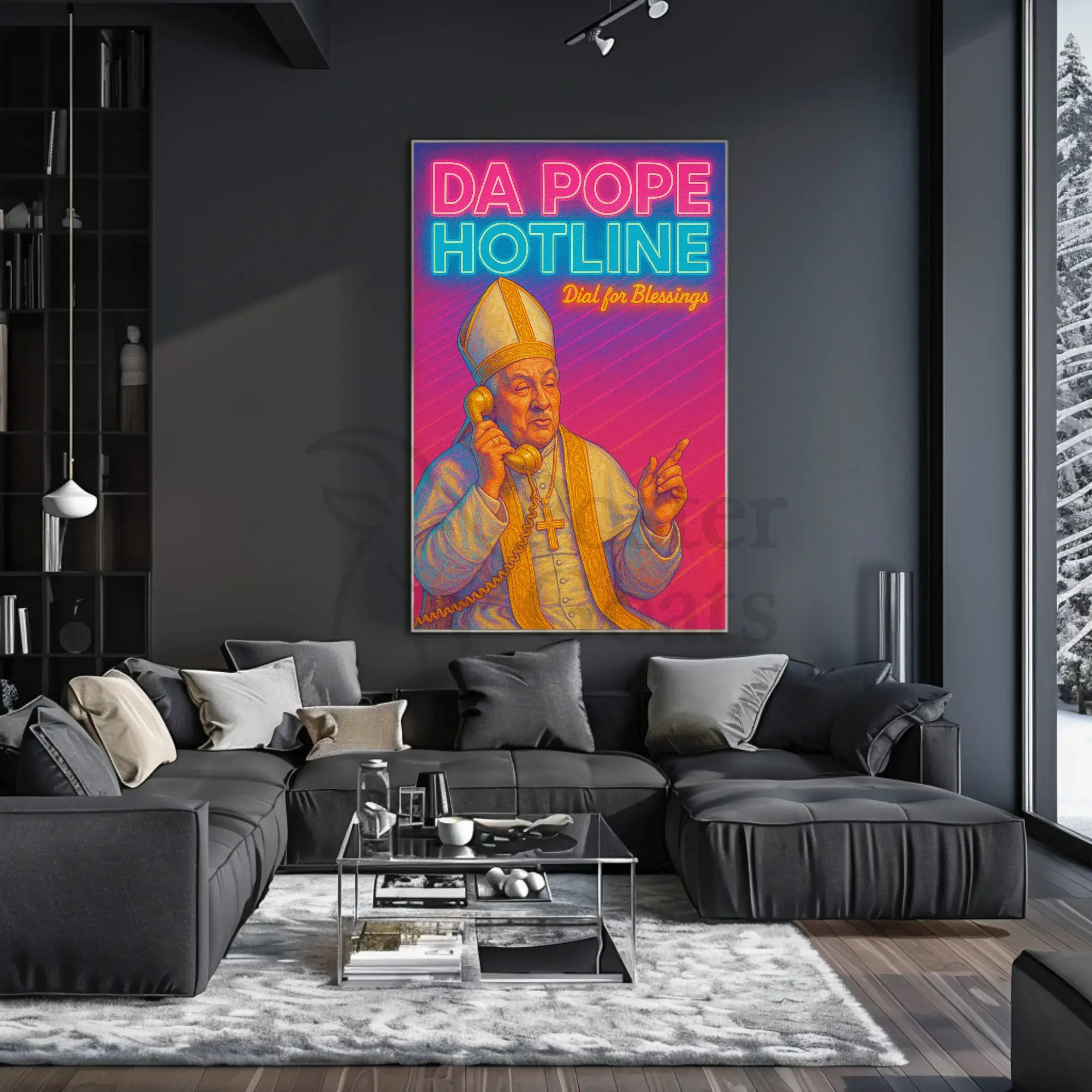 Holy Hotline: Da Pope Neon Pop Culture Poster PosterGoat