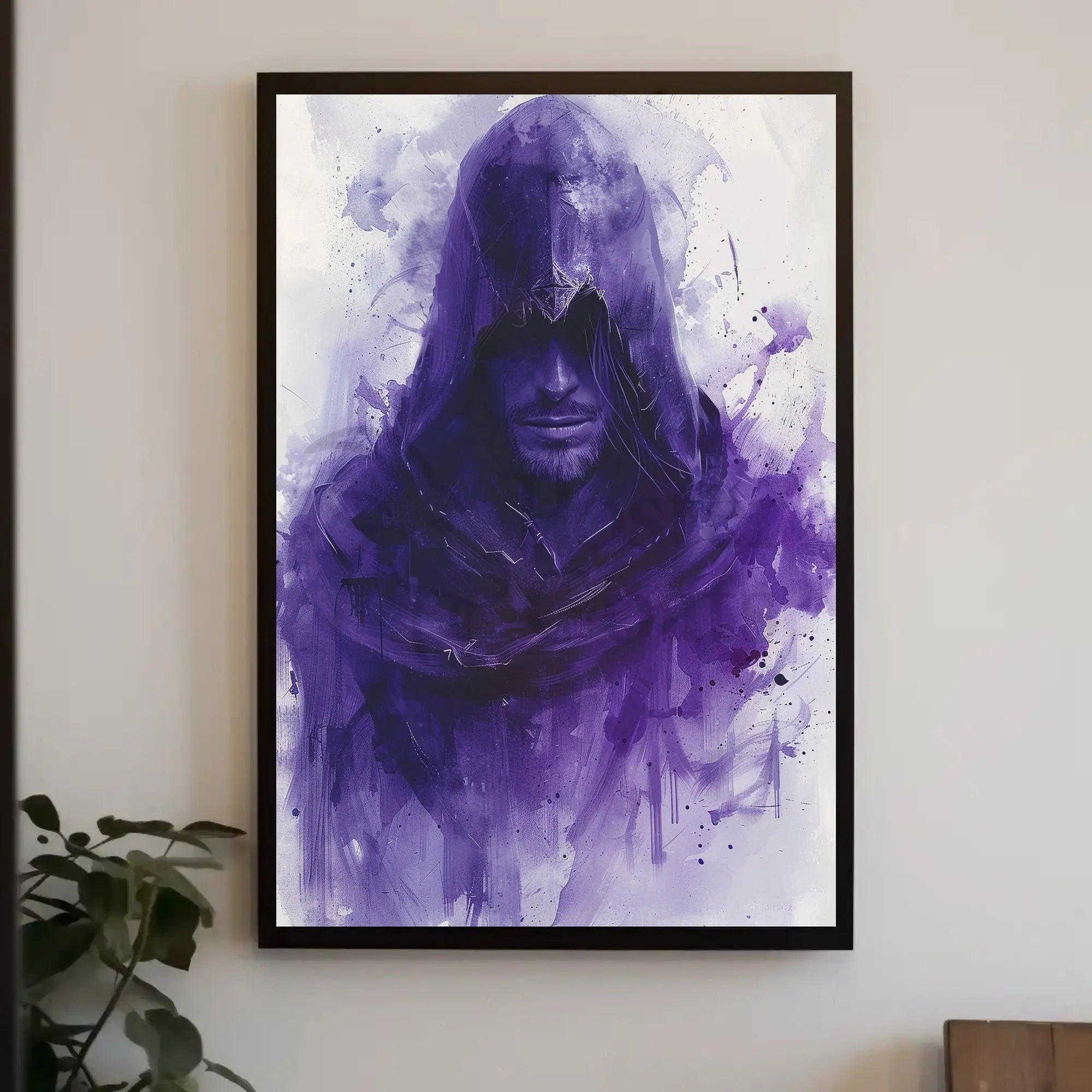 Hooded Enigma in Purple: Abstract, Artistic, or Pop Culture Poster PosterGoat