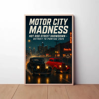 Hot Rod Street Showdown in Detroit Futuristic Sci-Fi Poster PosterGoat