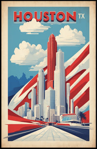 Houston Skyline Art Deco Urban Cityscape Poster PosterGoat