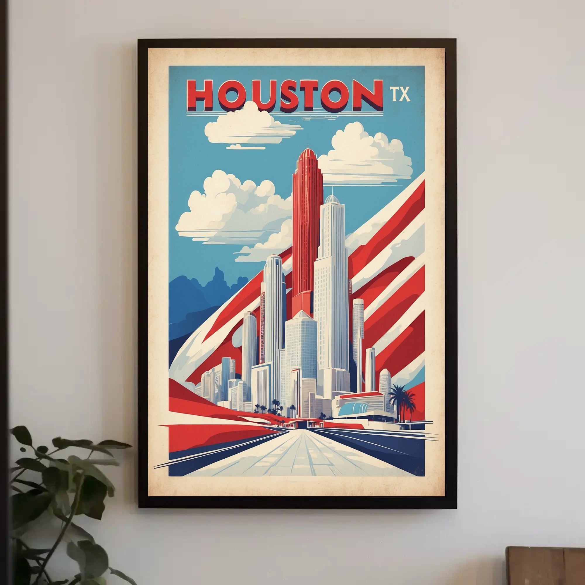 Houston Skyline Art Deco Urban Cityscape Poster PosterGoat