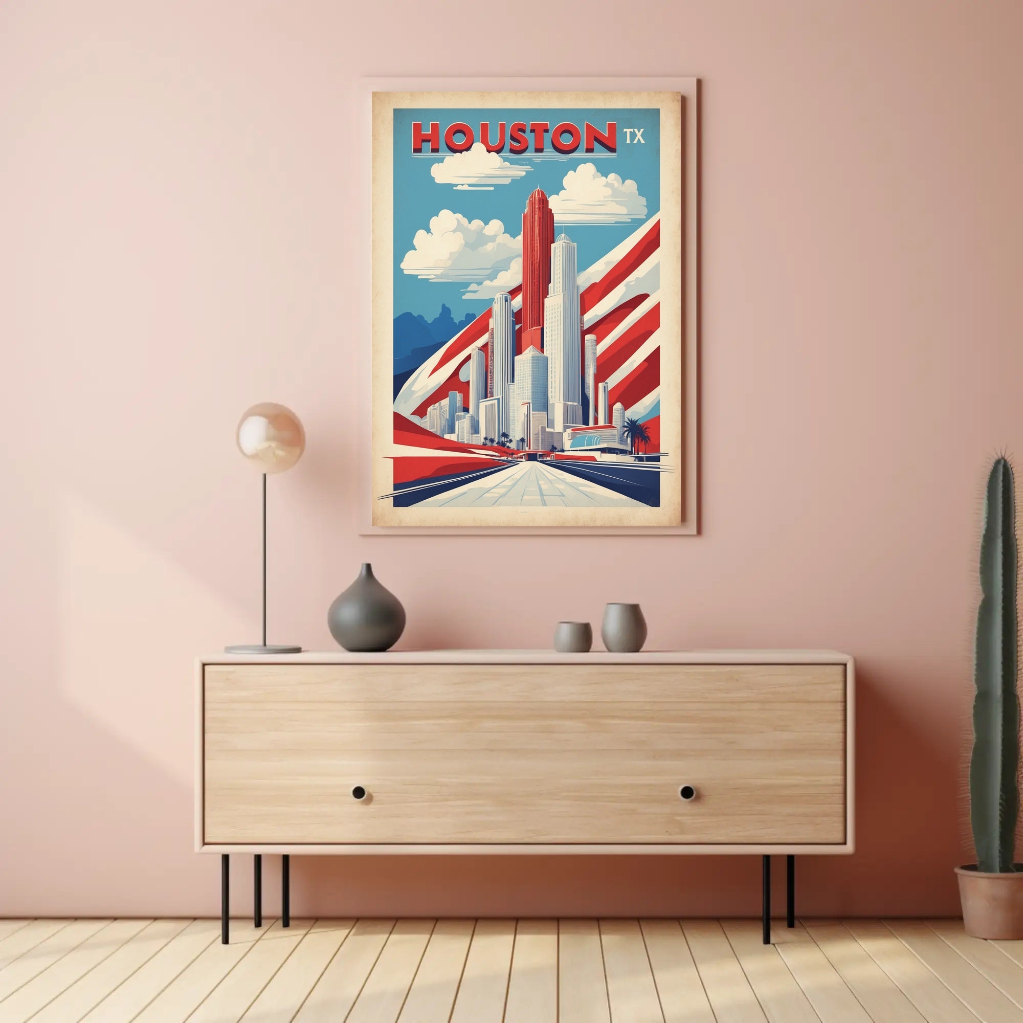 Houston Skyline Art Deco Urban Cityscape Poster PosterGoat