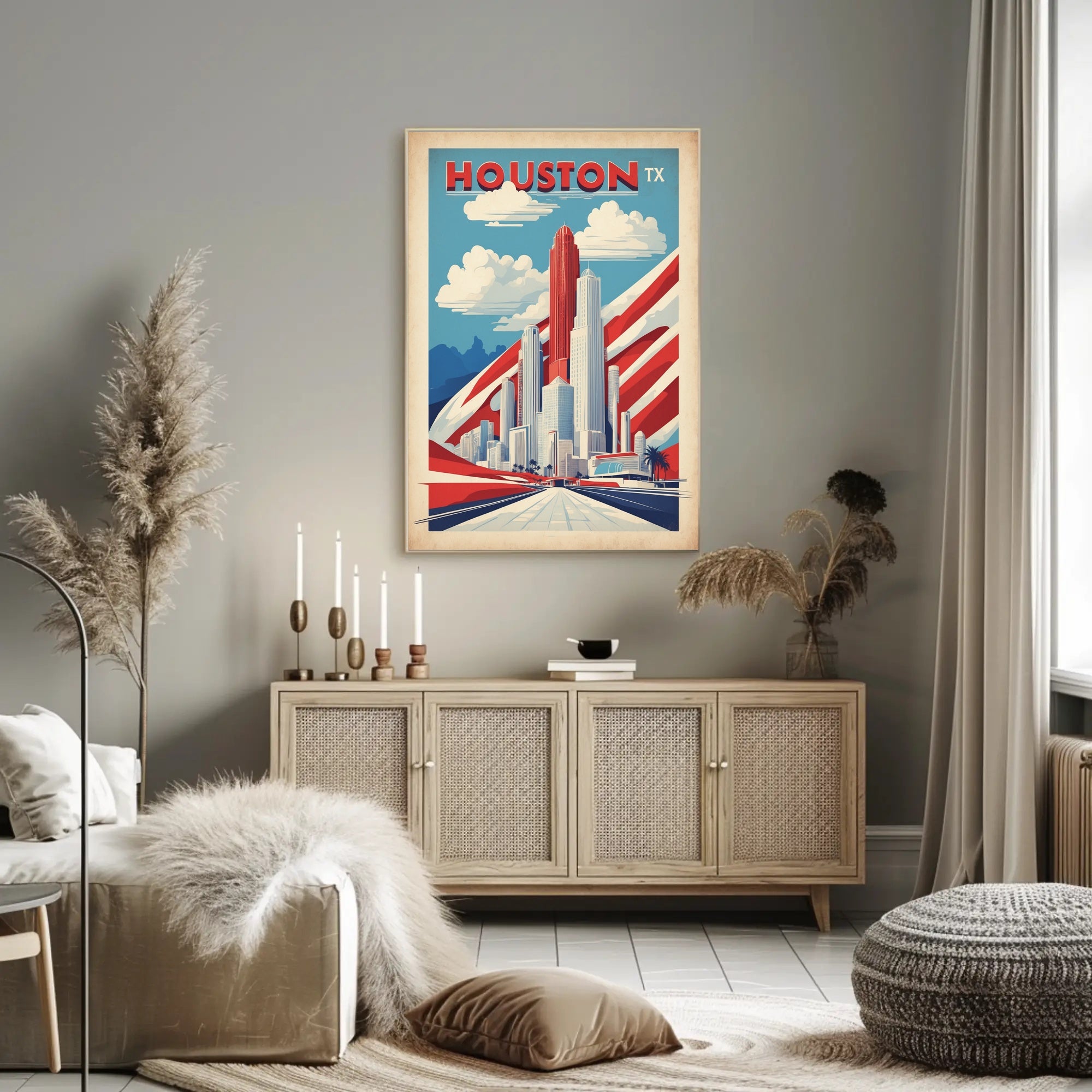 Houston Skyline Art Deco Urban Cityscape Poster PosterGoat