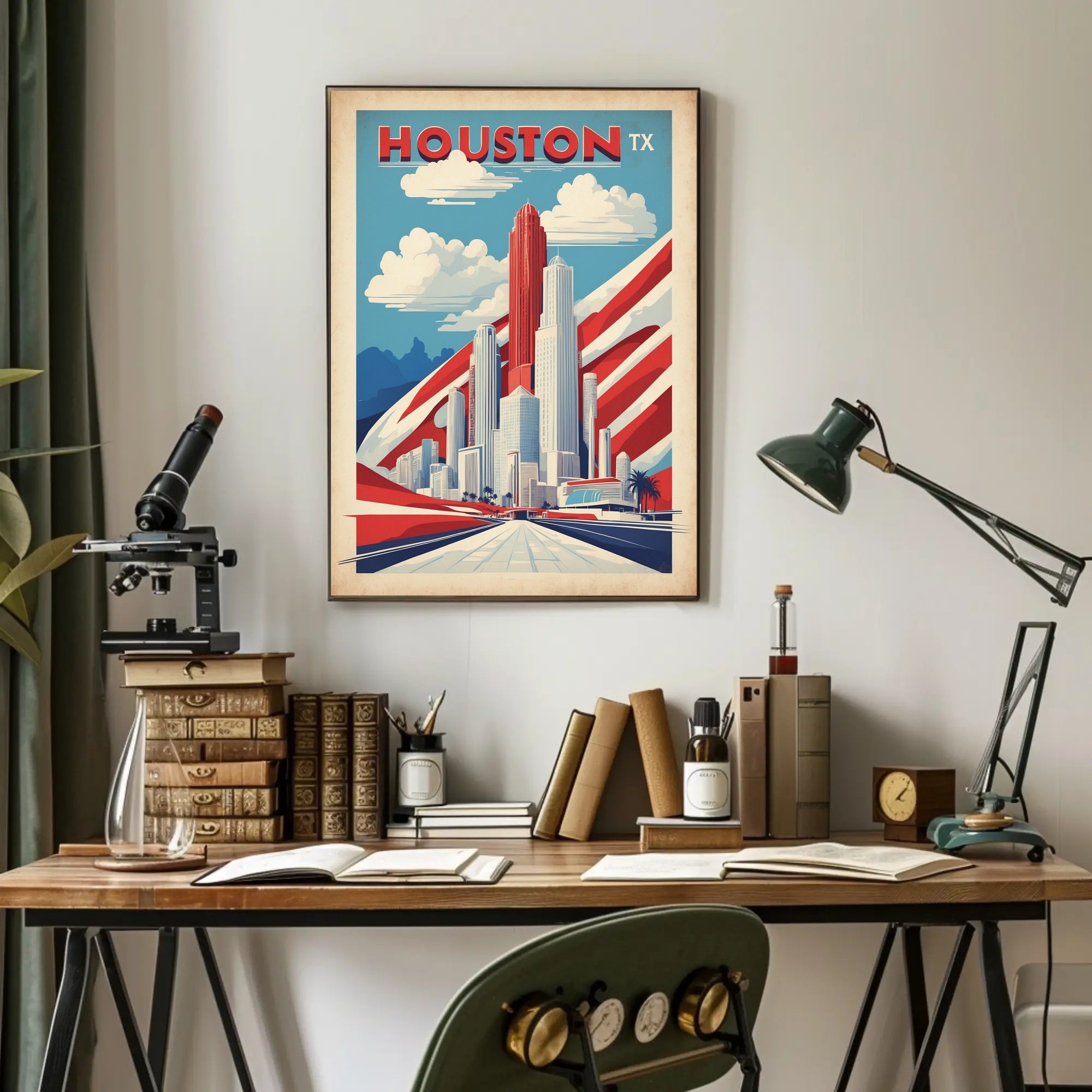 Houston Skyline Art Deco Urban Cityscape Poster PosterGoat