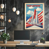 Houston Skyline Art Deco Urban Cityscape Poster PosterGoat