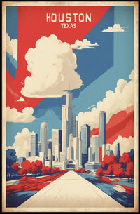 Houston Skyline Art in Vibrant Colors: Urban Cityscape Poster PosterGoat