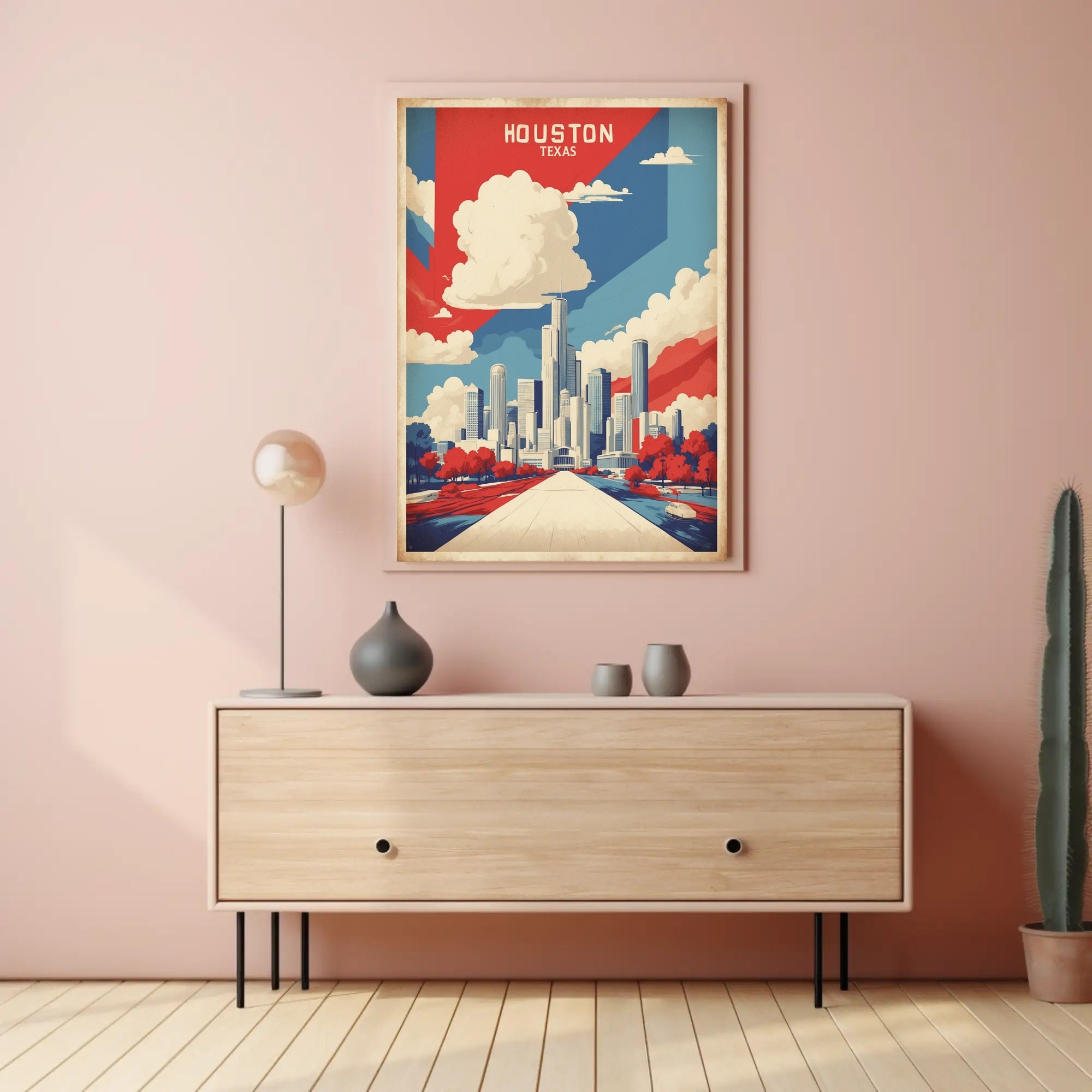 Houston Skyline Art in Vibrant Colors: Urban Cityscape Poster PosterGoat