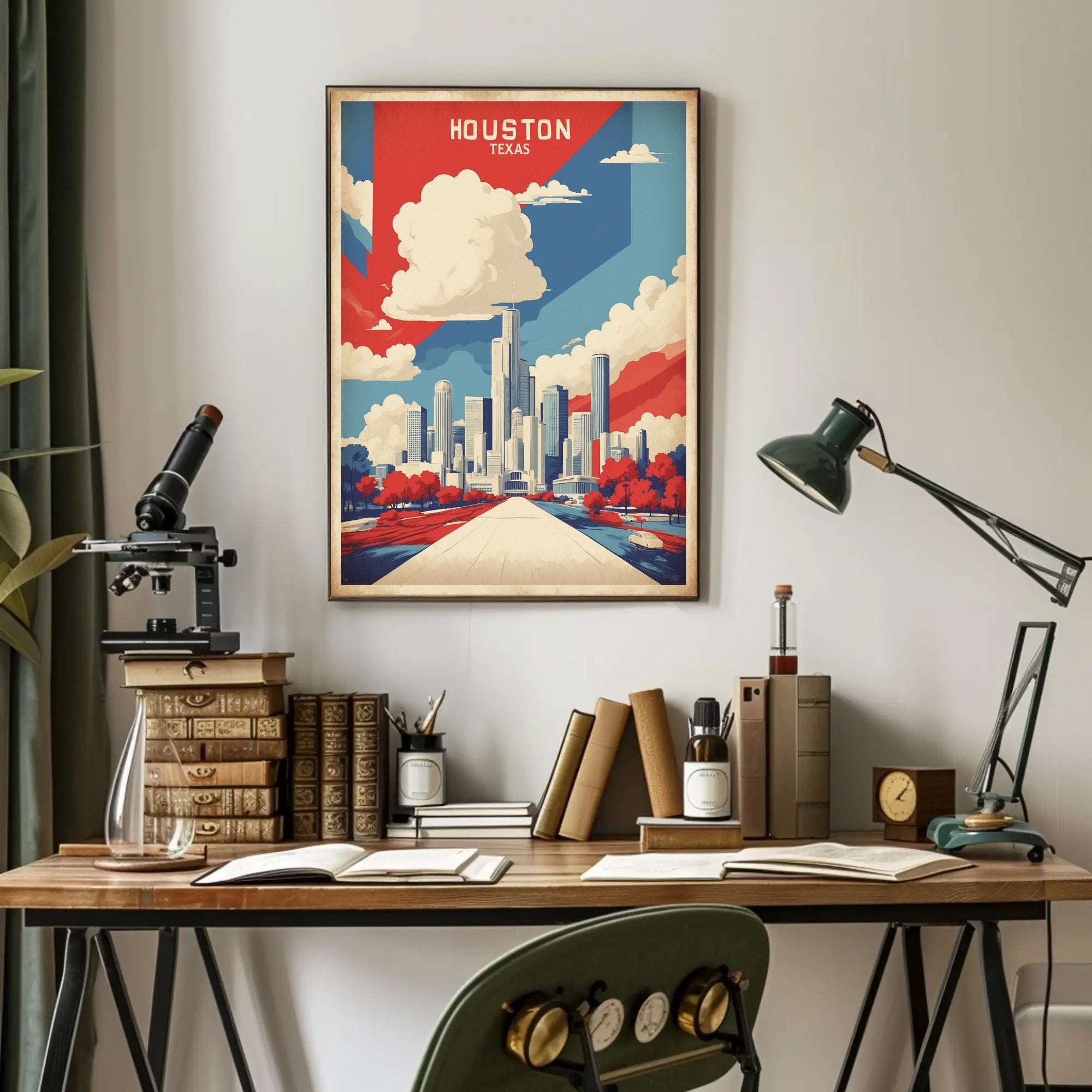 Houston Skyline Art in Vibrant Colors: Urban Cityscape Poster PosterGoat