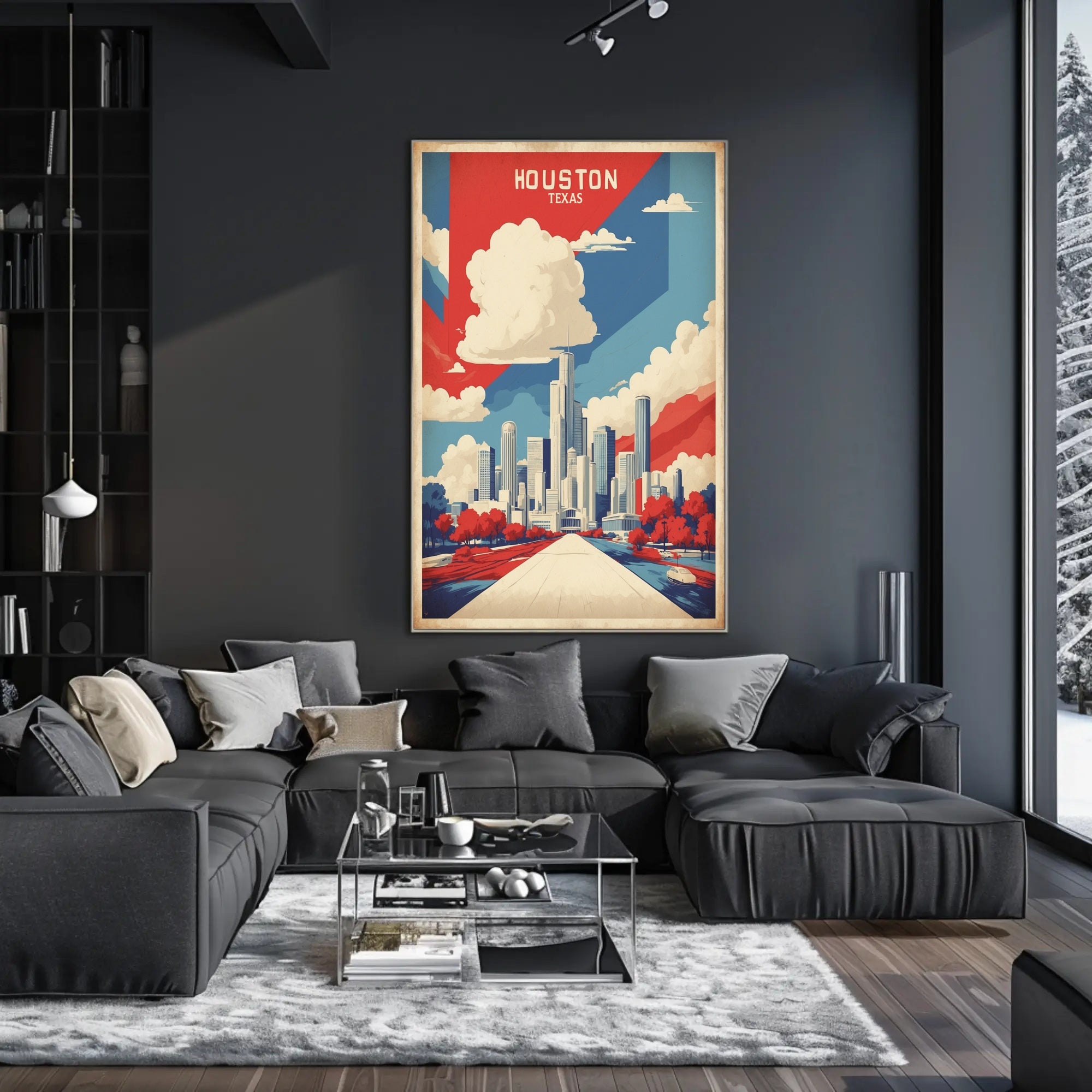 Houston Skyline Art in Vibrant Colors: Urban Cityscape Poster PosterGoat