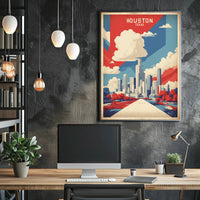 Houston Skyline Art in Vibrant Colors: Urban Cityscape Poster PosterGoat