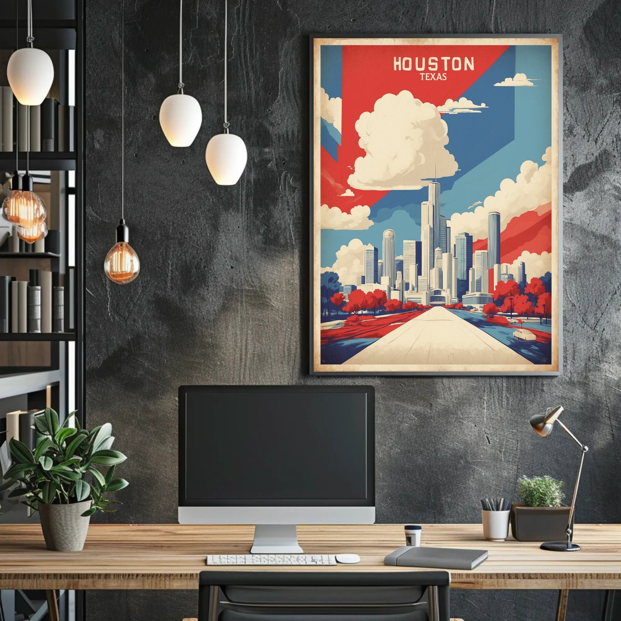 Houston Skyline Art in Vibrant Colors: Urban Cityscape Poster PosterGoat