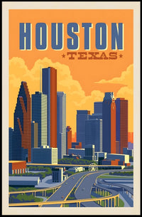 Houston Skyline Vintage Retro Travel Poster PosterGoat
