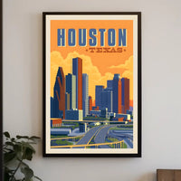 Houston Skyline Vintage Retro Travel Poster PosterGoat