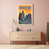 Houston Skyline Vintage Retro Travel Poster PosterGoat