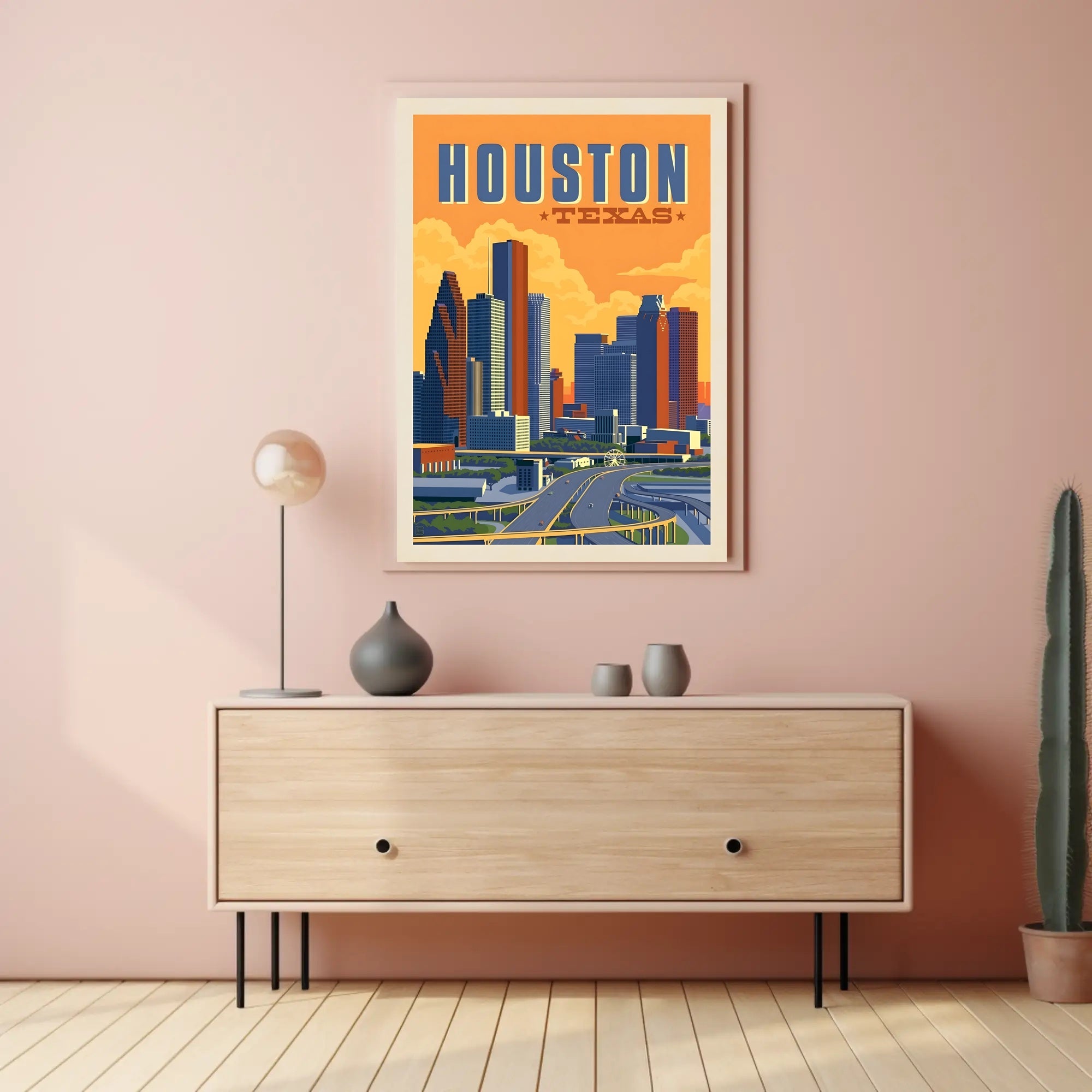 Houston Skyline Vintage Retro Travel Poster PosterGoat
