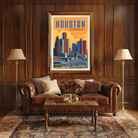 Houston Skyline Vintage Retro Travel Poster PosterGoat