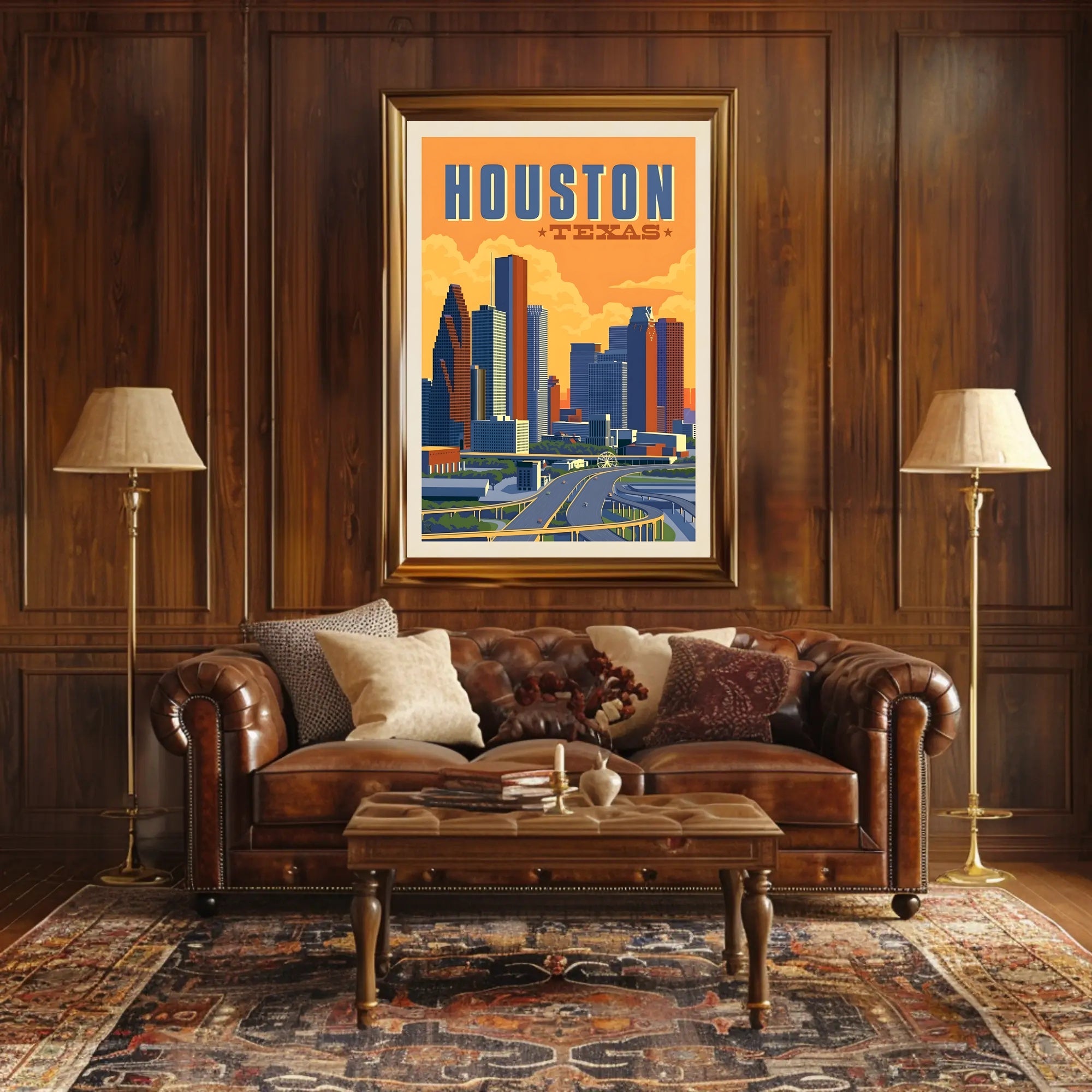 Houston Skyline Vintage Retro Travel Poster PosterGoat