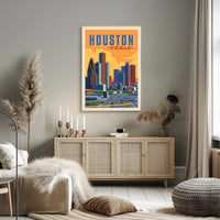 Houston Skyline Vintage Retro Travel Poster PosterGoat