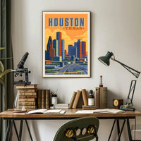Houston Skyline Vintage Retro Travel Poster PosterGoat