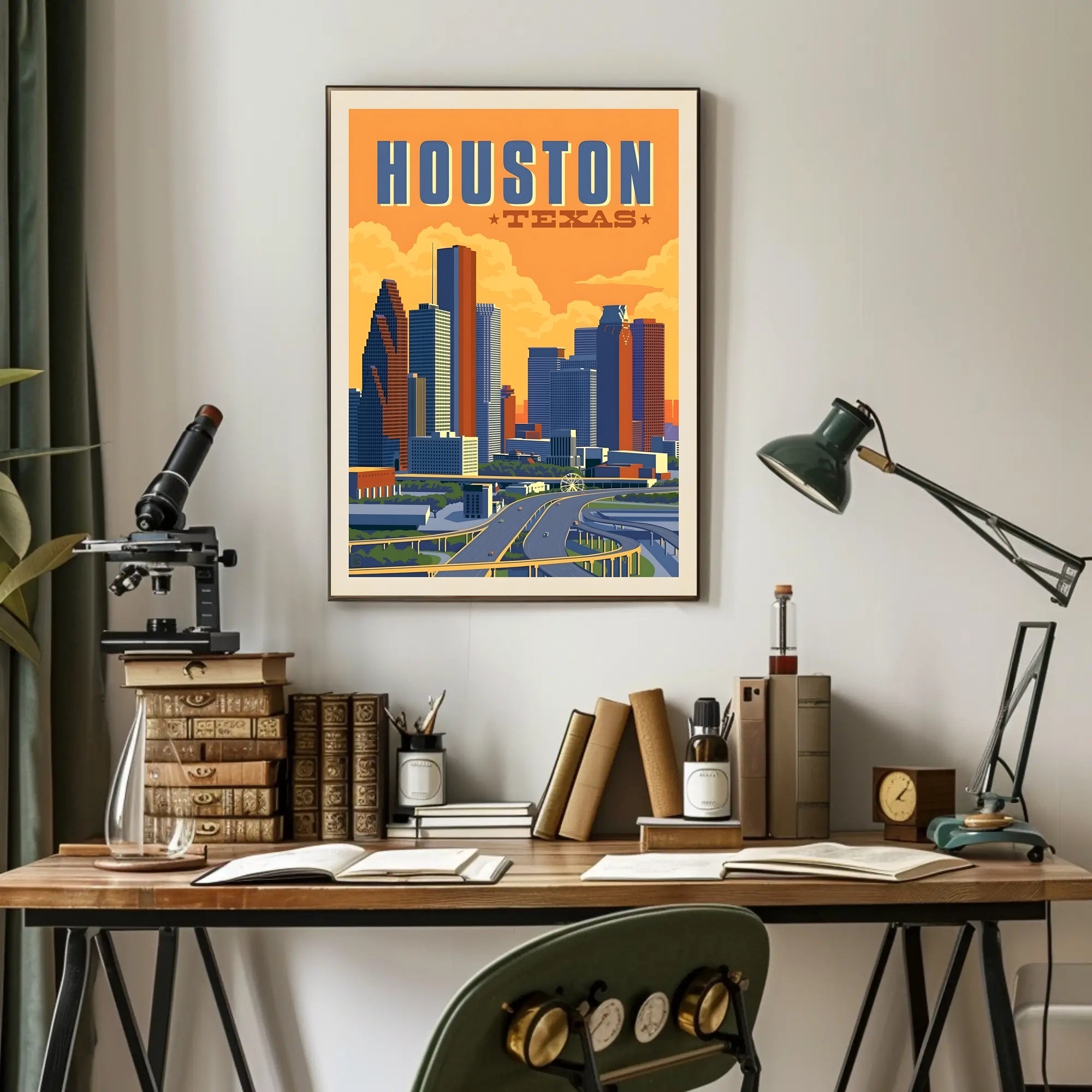 Houston Skyline Vintage Retro Travel Poster PosterGoat