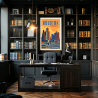 Houston Skyline Vintage Retro Travel Poster PosterGoat