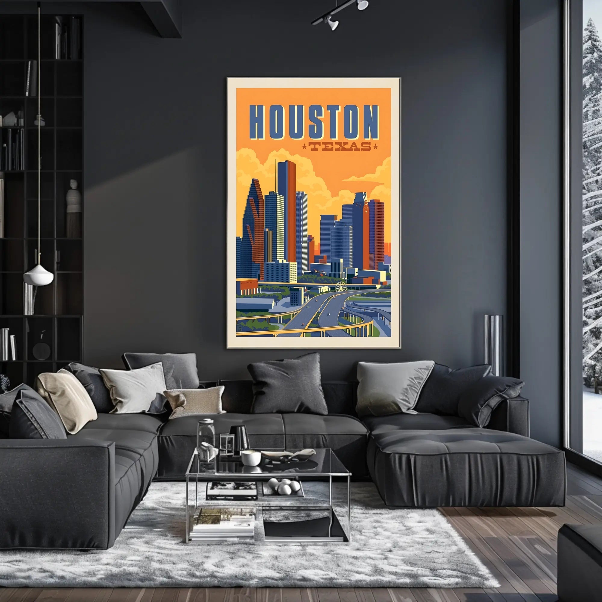 Houston Skyline Vintage Retro Travel Poster PosterGoat