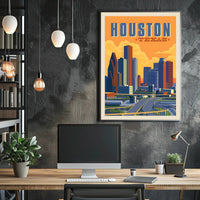 Houston Skyline Vintage Retro Travel Poster PosterGoat