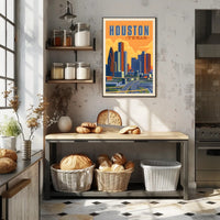 Houston Skyline Vintage Retro Travel Poster PosterGoat