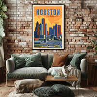 Houston Skyline Vintage Retro Travel Poster PosterGoat
