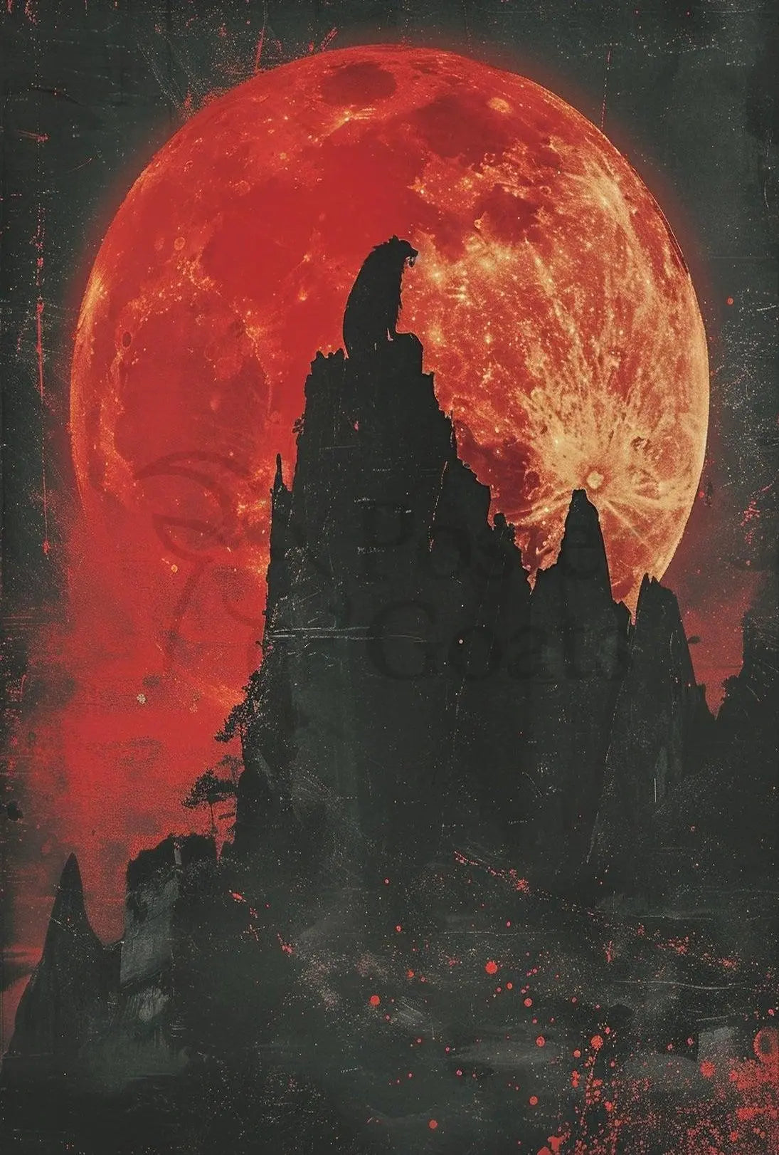 Howling Wolf at Red Moon Fantasy Art Poster PosterGoat