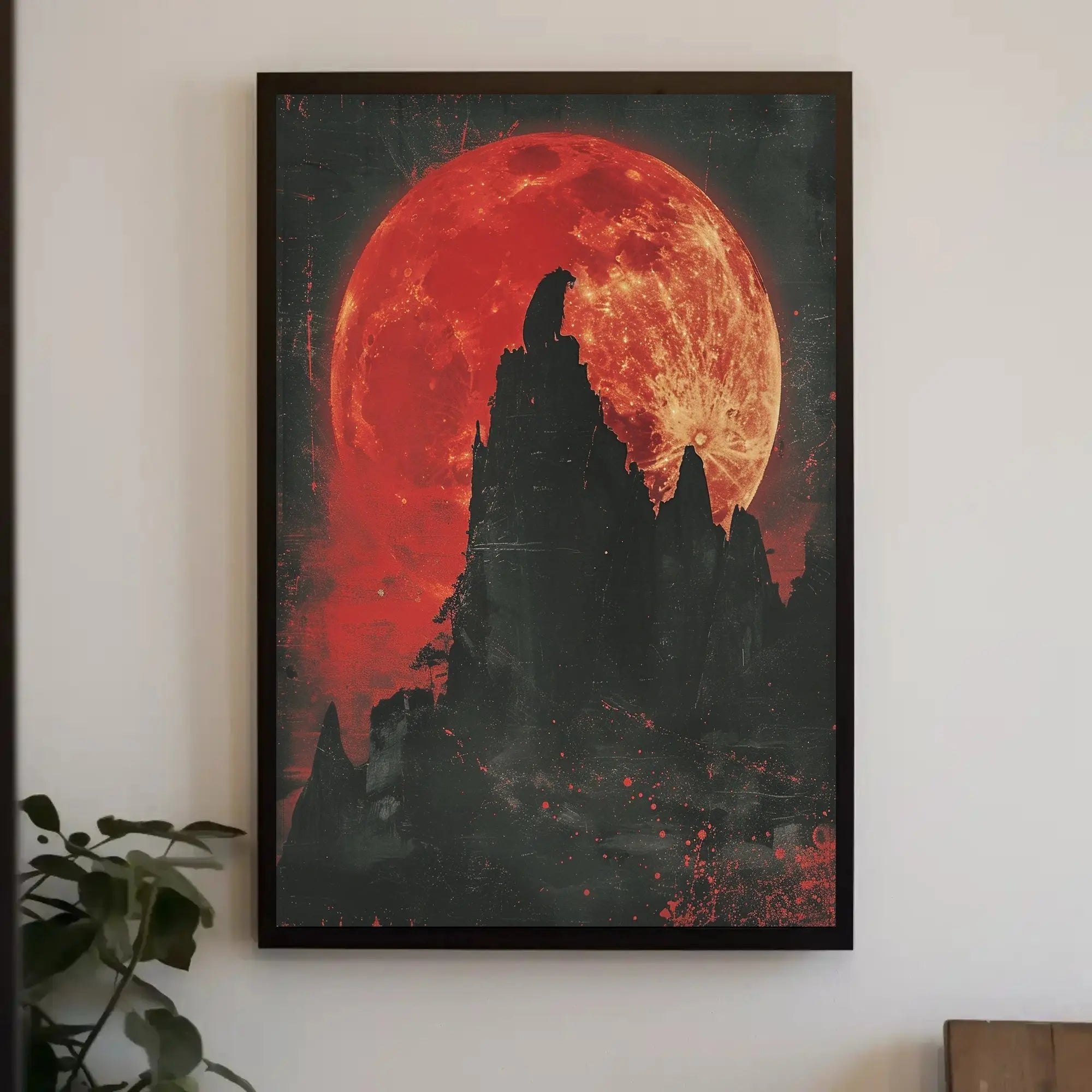 Howling Wolf at Red Moon Fantasy Art Poster PosterGoat