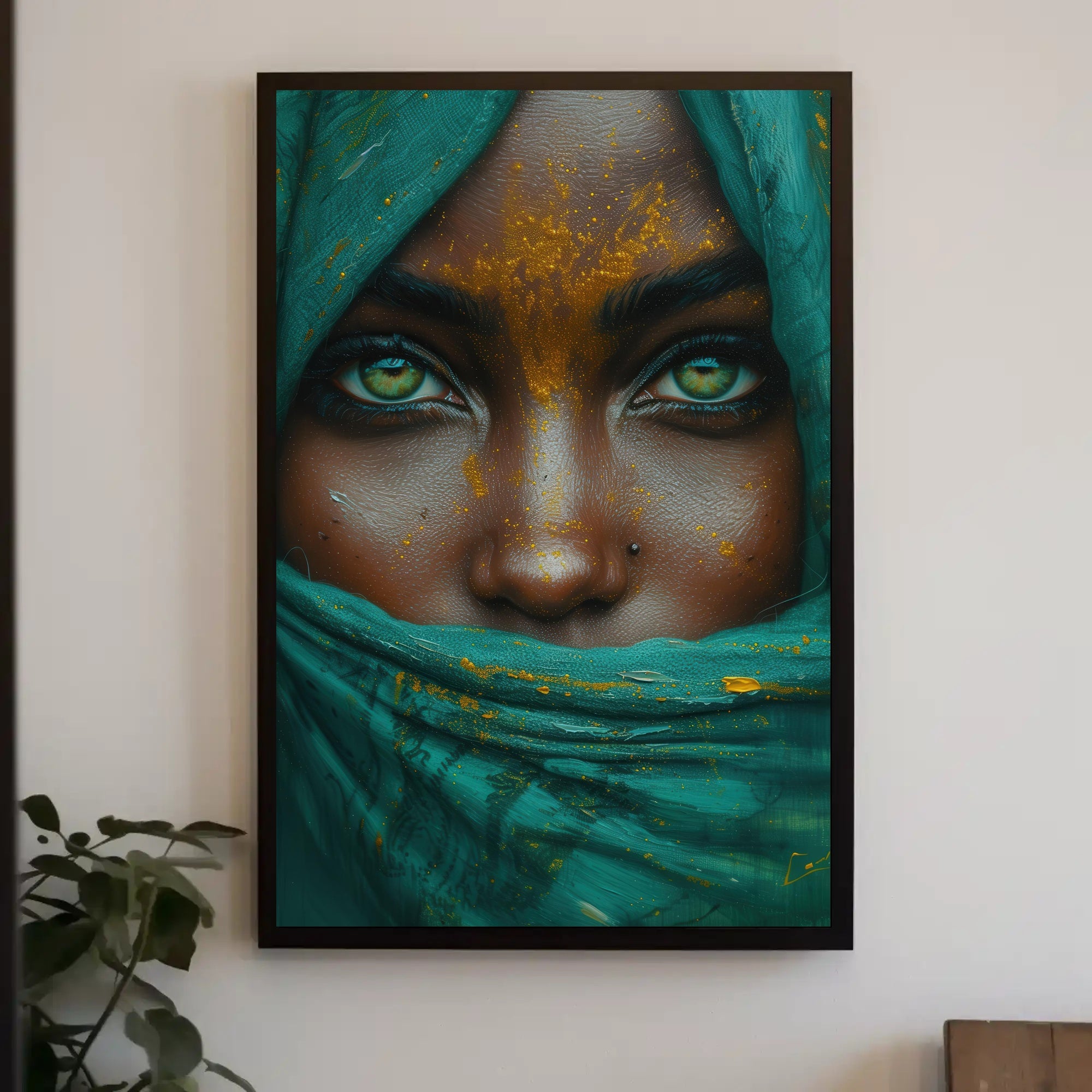 Hyper-Realistic Eyes and Teal Fabric Artistic Poster PosterGoat