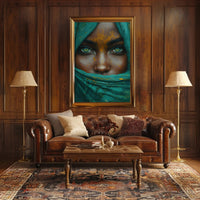 Hyper-Realistic Eyes and Teal Fabric Artistic Poster PosterGoat