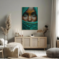 Hyper-Realistic Eyes and Teal Fabric Artistic Poster PosterGoat