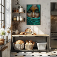 Hyper-Realistic Eyes and Teal Fabric Artistic Poster PosterGoat