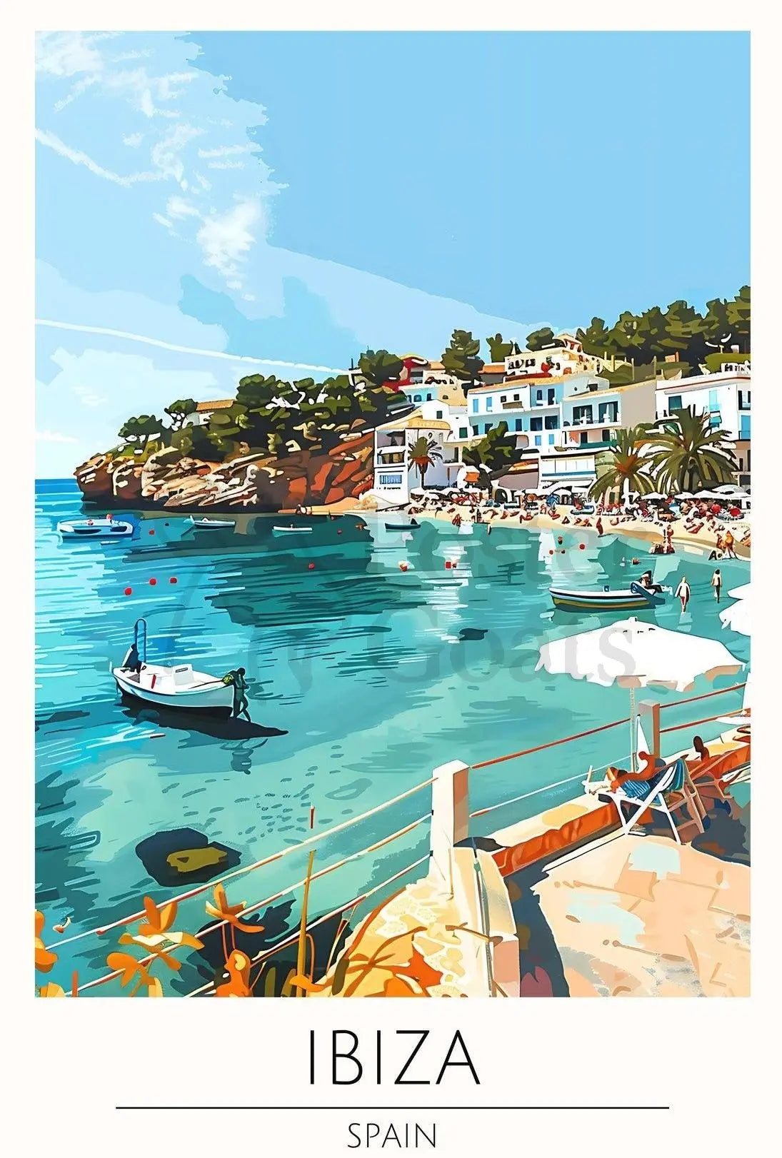Ibiza Beach Bliss: Mediterranean Seaside Travel Poster PosterGoat